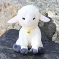 Cute white lamb plush toy with gold bell collar, soft stuffed sheep doll for kids gift. - Approx. 11cm/28g (Charm)