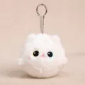 Llavero de bola de peluche gato blanco, colgante suave bonito para regalo infantil. - Bola antiestrés de gato blanco