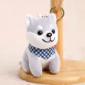 Cute plush puppy keychain grey dog bag pendant with blue scarf soft toy accessory gift variant - Scarf Shiba Inu Keychain - Grey