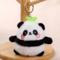 Leuke pluche panda sleutelhanger met groen blad, zacht tas hanger accessoire item. - Ronde panda met grasspruit