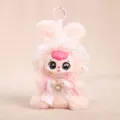 Llavero de peluche de conito con cara de vinilo, gorro de encaje y lazo rosa para bolso. - Rosa Claro