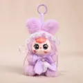 Lindo vinilo peluche conejo muñeca colgante esponjoso llavero bolso accesorio - Púrpura