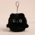 Llavero de felpa de gato negro esponjoso, lindo dije esférico para bolso con anilla. - Bola antiestrés gato negro