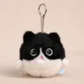 Llavero de peluche de gato blanco y negro, lindo colgante de bola antiestrés redondo para bolsos. - Pelota antiestrés de gato vaca