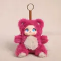 Bonito llavero de muñeca de peluche suave con cara de vinilo colgante animal bolsa - Rosa rojo