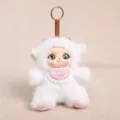 Lindo llavero de muñeca de peluche con cara de vinilo, colgante de animal suave para bolso. - Blanco