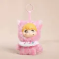 Cute pink leopard plush doll pendant, vinyl face toy bag charm with keyring accessory. - Vinyl Doll Leopard Pendant / 13cm / Pink