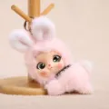 Cute plush bunny doll keychain, soft stuffed toy pendant for backpack and keys. - Lying Vinyl Rabbit Doll - Approx. 15cm/65g with Spring Ring