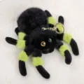 Fluffy spider plush keychain, black and green spider toy pendant with a gold keyring style. - 18cm / Green