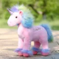 Cute standing rainbow unicorn plush toy, colorful mane and tail, soft birthday gift doll. - 32cm / Standing Rainbow Unicorn - 32cm - Pink