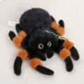 Fluffy spider plush toy keychain with big eyes, cute stuffed animal pendant for bags. - 18cm / Brown