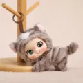 Carina peluche bambola ciondolo gatto vinile portachiavi soffice giocattolo grigio - Bambola in vinile gatto grigio disteso - circa 15 cm/65 g anello a molla