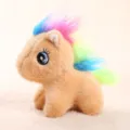 Cute cartoon colorful pony plush toy keychain, fluffy rainbow mane bag pendant doll accessory. - Colorful Pony - Brown