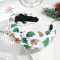 Détail de serre-tête en velours de Noël avec arbres à sequins vert et or élégant. - Paillettes sapin de Noël - blanc