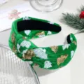 Serre-tête noué en velours vert avec motifs de paillettes de sapin de Noël pour fêtes. - Sapin de Noël à paillettes vertes