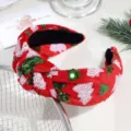 Serre-tête de Noël en velours pailleté avec lumière LED arbre sapin flocon de neige fête coiffure. - Paillettes sapin de Noël - rouge