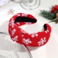 Cerchietto nodo in velluto rosso con fiocchi di neve in paillettes bianche per feste. - Fiocco di Neve Paillettes Rosso