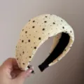 Fashion wide star print fabric headband for women, sweet hair hoop for daily wear and styling. - Star Polka Dot Wide Headband / Beige