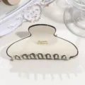 Chic cream acetate hair claw clip with French gold lettering elegant crescent shape shark clip - Medium Crescent - Beige Black Edge
