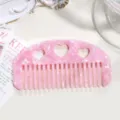 Pink acetate hair comb with heart cutouts cute sweet tortoiseshell fringe comb for women - Pink