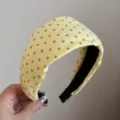 Yellow star print padded headband for women, wide fabric hair hoop for daily wear. - Star Polka Dot Wide Headband / Bright yellow