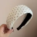 Star print wide fabric headband detail, soft cushioned hair hoop for women daily wear. - Star Polka Dot Wide Headband / Blue Gray