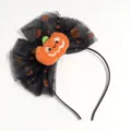 Halloween pumpkin headband with black mesh bow and cute plush decor for party dress up. - Mesh Bow Pumpkin