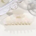 Pearlescent acetate hair claw clip featuring chic gold lettering for elegant hairstyles. - Medium Crescent - Iridescent White