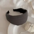 Dark grey striped wide headband, fabric hair hoop detail showing soft texture and elegant design. - Brown Stripe Headband