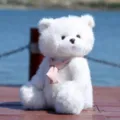 Peluche orsetto bianco con sciarpa rosa, morbida bambola per ragazze, regalo di compleanno. - Orsetto di peluche con sciarpa - rosa / 35cm