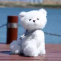 Orsacchiotto di peluche bianco con sciarpa grigia, carina bambola animale per regalo. - Orsetto di peluche con sciarpa - grigio / 25cm