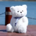 Simpatico orsacchiotto di peluche bianco con sciarpa blu, morbida bambola regalo per ragazze. - Orsetto di peluche con sciarpa - blu / 25cm