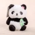 Schattige pluche panda hanger pop met roze bloem en mooie waaier decoratie tasje. - Panda met waaier