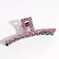 Grande pince à cheveux en strass, cristaux roses et argentés brillants sur base noire quotidienne. - Pince Droite / 13cm / Rose