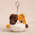 Llavero de peluche de gato redondo lindo, suave colgante de bolso y regalo para niños. - Pelota antiestrés de gato calicó