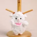 Cute white sheep plush toy pendant with pink checkered bib and keychain for bags. - Bib Little Sheep / Large Size (14cm) / Pink