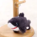 Cute plush shark keychain, soft stuffed marine animal pendant for keys, bag, and car decor. - Shark