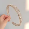 Elegant crystal rhinestone headband detail, sparkling diamond hair hoop for women parties. - White