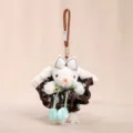 Ciondolo Coniglio Orecchie Pendenti Gonna Floreale Tulipano Fiocco Peluche Abito Marrone - Caffè