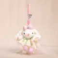 Cute plush lop-eared rabbit pendant with tulip dress and pink bow for bag charm decoration. - Beige