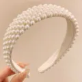 Diadema de perlas ancha multicapa perla artificial accesorio para el pelo de novia - Diadema de Perlas en Fila Diagonal / Blanco