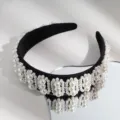 Diadema de perlas barrocas negra, elegante cintillo ancho, accesorio de moda muy elegante. - Negro