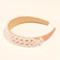Diadema de Satén Rosa con Perlas Estilo Barroco Ancha Accesorio de Moda para Cabello Variante - Rosa Perla