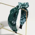 Dunkelgrünes Paisley Muster Stoff Stirnband mit süßer Hasenohr Schleife, modischer Haarreif. - Dunkelgrün