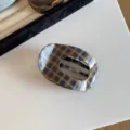 Plaid hair claw clip for women, vintage style hollow hair accessory for daily commute wear. - Navy Yellow Plaid