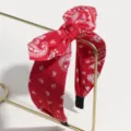 Rotes Paisley Druck Stoff Kaninchen Ohr Schleife Stirnband breites Haarband Stil Zubehör - Hellrot