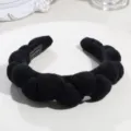 Black puffy cloud braided headband, stylish thick sponge hair hoop for daily wear and makeup wash. - Black