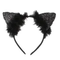 Black glitter feather cat ear headband for party, stylish hair accessories for women. - Black Cat Ears