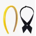 Yellow PU leather hair hoop and black cross tie set, versatile solid color hair accessory for daily. - Set