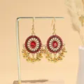 Vintage gold-plated red crystal drop earrings for women, ethnic tassel dangle jewelry. - Red Wind Chime Style